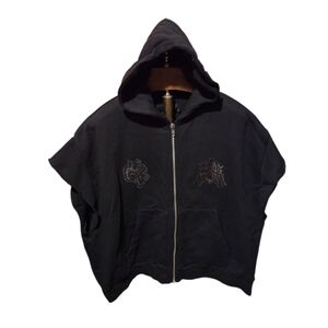 Darc Sport Black Cut Off Zip Up Hoodie Embroidered Wolf Logo Size Large